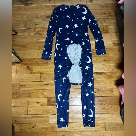 Blue Star and Moon Print Pajama Onesie with Butt Flap - Picture 5 of 7